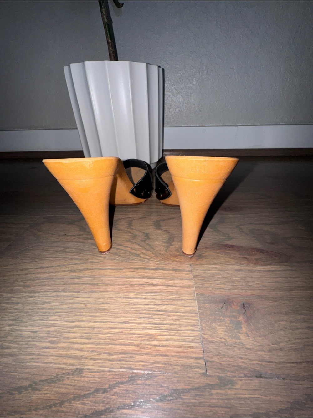 Candie's Black Patent Open-Toe Slide Mules with Tan Insole - Picture 3 of 4